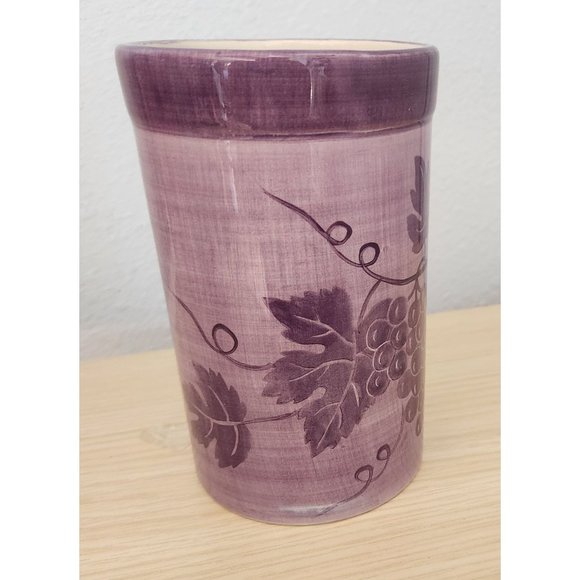 Wine Bucket Ice Ceramic Hand Painted Glazed Grape Cluster Design  6 " Wide  8" T - Picture 7 of 9
